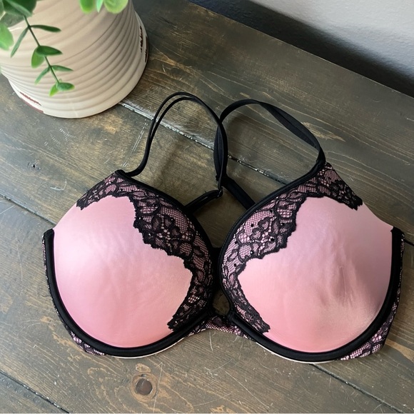 victoria's secret Bra 34dd Very Sexy Push Up Pink Black Lace - Picture 2 of 6